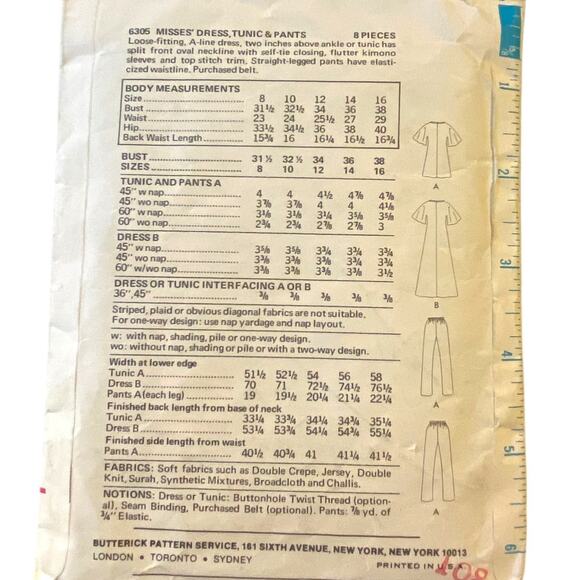 Butterick 6305 Dress Tunic Pant Pattern 10 Miss Hippie 70s Peasant Boho Long - Picture 4 of 6
